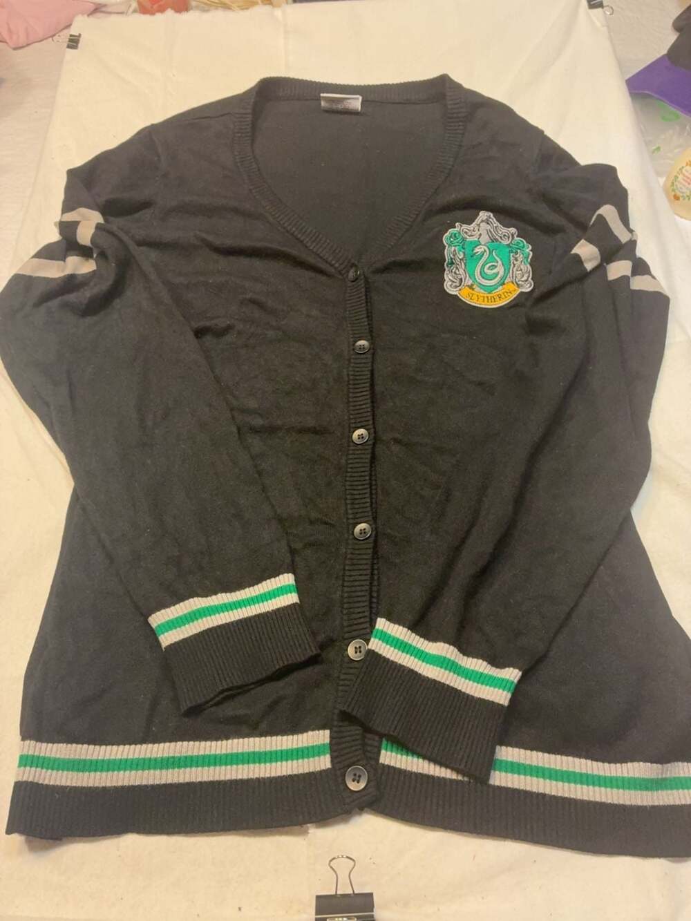 Harry Potter Slytherin Cardigan Sweater Black Green Size XL